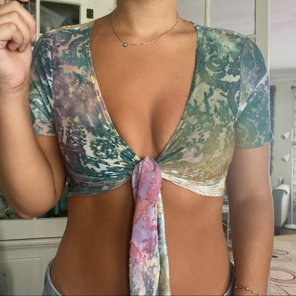 Tie Dye Tie Front Crop Top